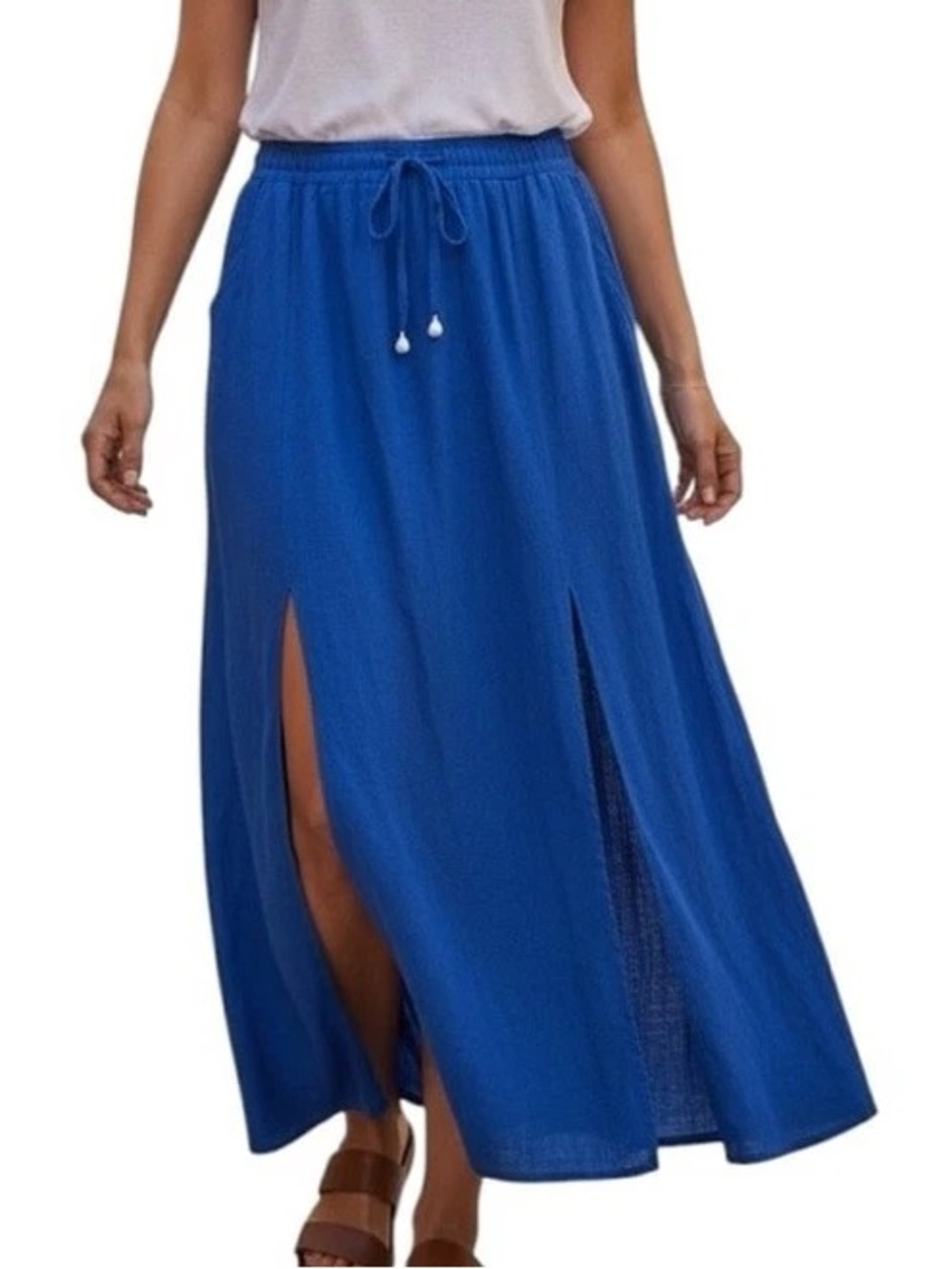 Joie Linen Blue Boho Pearl Tassel Skirt Size Small